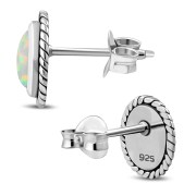 Oval Synthetic Sun & Ice Opal Silver Stud Earrings, e336